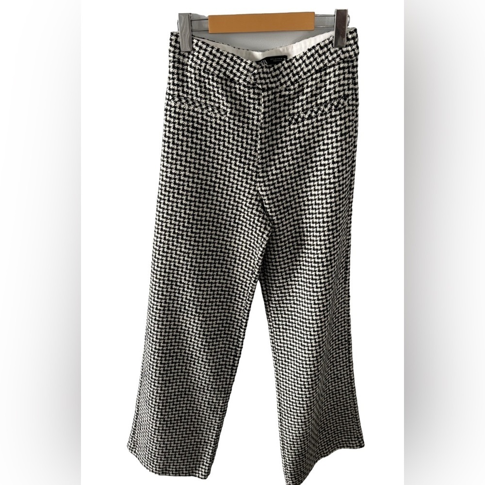 ZARA Size S Houndstooth Trousers High Waist Wide Leg Button/Zipper Closure